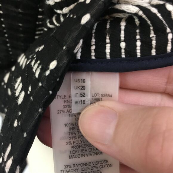 Elie Tahari‎ Womens Black White Abstract Woven Open Front Jacket, Blazer, sz 16, - Picture 8 of 11